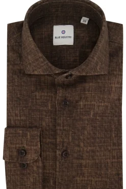 Online casual overhemd slim fit bruin geprint katoen Lange Mouw Overhemden|Casual Overhemden