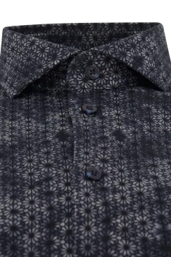 Clearance casual overhemd slim fit donkerblauw geprint katoen Lange Mouw Overhemden|Casual Overhemden