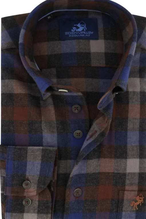 Outlet bruin blauw geruit overhemd flanel Lange Mouw Overhemden|Casual Overhemden