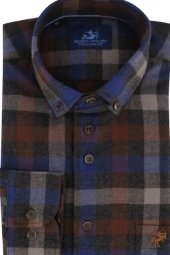 Outlet bruin blauw geruit overhemd flanel Lange Mouw Overhemden|Casual Overhemden