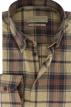 New Bruin geruit business overhemd tailored fit normale fit katoen Lange Mouw Overhemden|Casual Overhemden