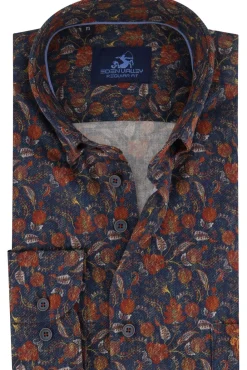 Outlet casual overhemd wijde fit blauw wit geruit Lange Mouw Overhemden|Casual Overhemden