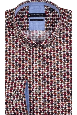 Online casual overhemd wijde fit bordeaux geprint katoen Lange Mouw Overhemden|Casual Overhemden