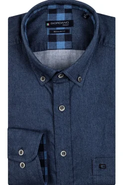Discount casual overhemd wijde fit donkerblauw geruit met button down boord Lange Mouw Overhemden|Casual Overhemden