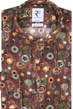 Fashion Overhemd koffie multicolor Lange Mouw Overhemden|Zakelijke Overhemden